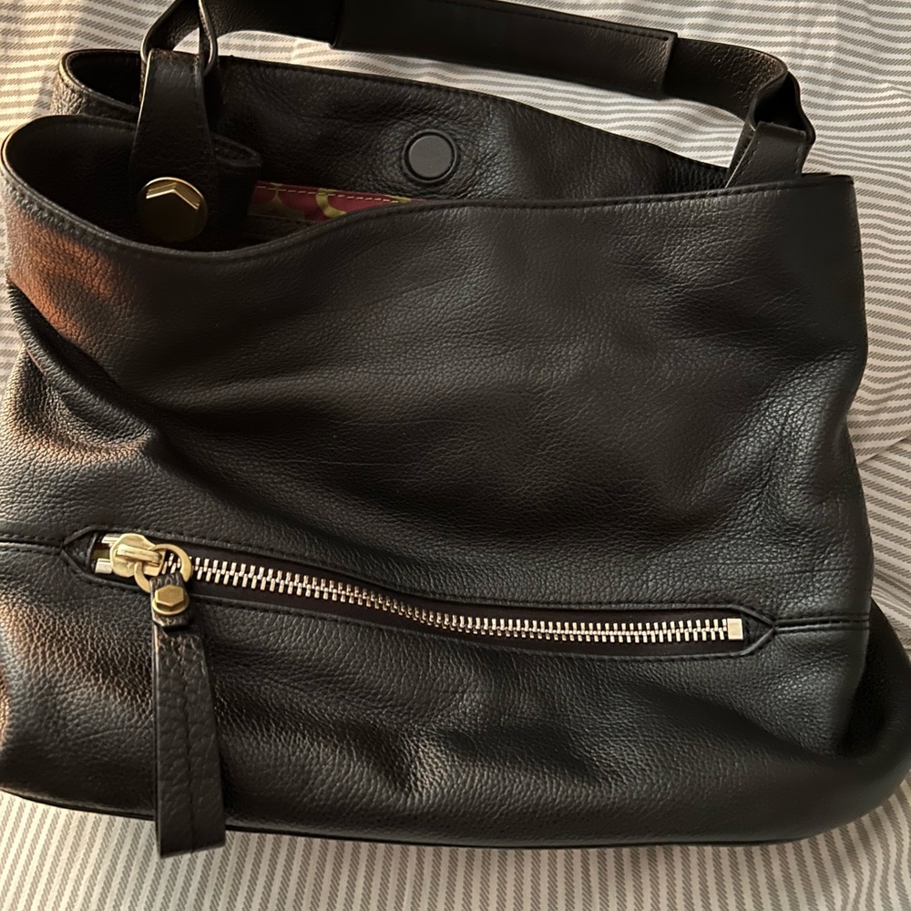 orYANY Black Leather Shoulder Bag with Gold Hardware